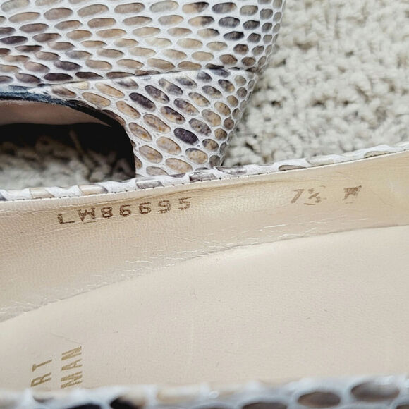 Stuart Weitzman Faux Python Patent Leather Peep Toe Heels, sz 7.5 - Picture 9 of 16